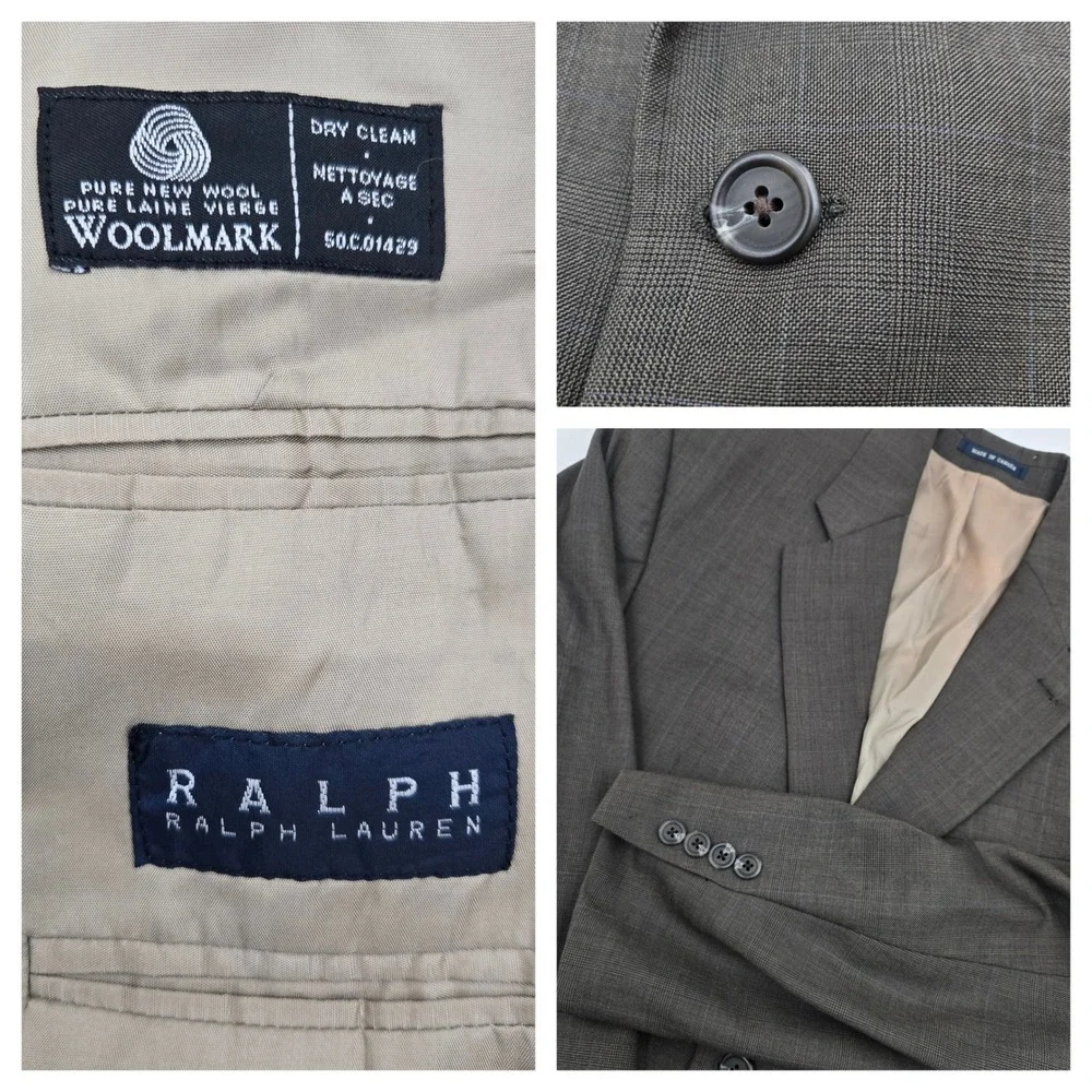 Ralph Lauren Men's Wool Glen Plaid Blazer Jacket Gray Green Blue‎ Size 42R